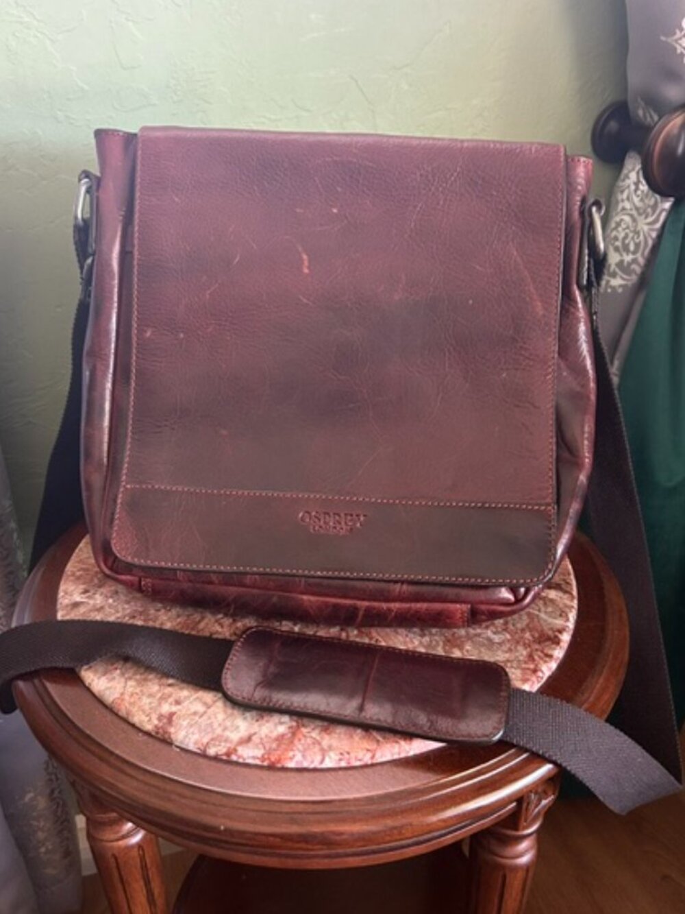 OSPREY LONDON Leather Messenger Crossbody Bag Cognac Oxblood NEW